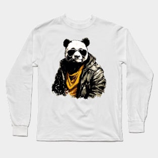 Cool Animals: Cartoon Vintage Funny Cool Panda Long Sleeve T-Shirt